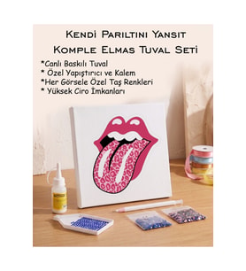 Taşlı Elmas Mozaik Tuval Seti - Leopar Desenli Dil