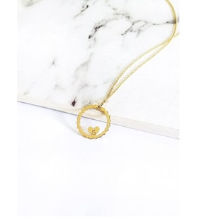 Halka İçinde Kalp Tasarım  925 Ayar Gümüş Kolye (Altın)