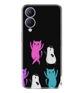Vivo Y17S Kılıf Resimli Desenli Silikon Platinium Series Cat Dance 1824