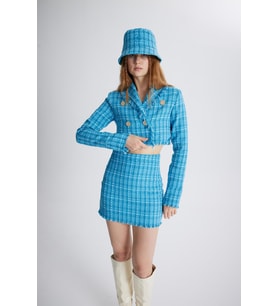 Tüvit Kumaş Mini Tweed Etek Mavi