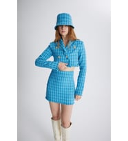 Tüvit Kumaş Mini Tweed Etek Mavi