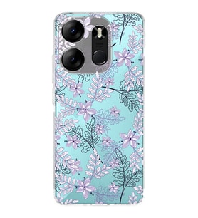 PrintiFy Tecno Spark Go 2023 Uyumlu Kamera Korumalı Floral Lila Tasarımlı Şeffaf Silikon Kılıf