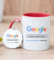 Kişiye Özel Google Tasarım Esprili Kırmızı Kupa Bardak ve Anahtarlık