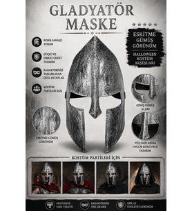 Halloween Gladyatör Maske Eskitme Gümüş Roma Savaşçı Kostüm Cadılar Bayramı Parti Yüz Aksesuarı