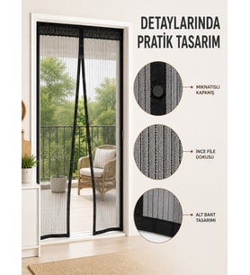Mıknatıslı Kapı Sinekliği Otomatik Kapanan Siyah File Balkon ve Teras Sinekliği