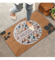 Valerine Life Midye Kabuklu ve Yaprak Desenli Welcome Kapı Önü Paspası 45x70cm (Kahverengi)