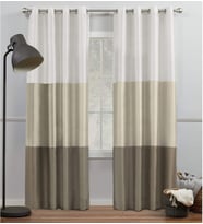 Lexroo Curtains Chateau Çizgili Suni İpek Halkalı Üst Perde Panel Çifti, 54x84, Beyaz/Kum