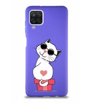 Samsung Galaxy A12 Soft Premier Kapak Coolcat Tasarımlı Silikon Kılıf - Mor (Şeffaf)