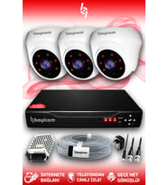 BAYICAM 3 Kameralı Dome 3 İç Kamera Set HDD'siz Full HD Gece Görüşlü Güvenlik Kamerası Sistemi