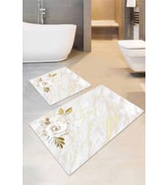 Gold Çiçek Temalı Banyo Halısı Klozet 2'li Paspas Seti BS019