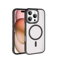 Coverzone iPhone 16 Pro ile uyumlu K?l?f Wireless ?arj �zellikli Metal buton Z-Krom MagSafe ile uyumlu ?effaf Transparan Double Color Silikon Kapak Siyah