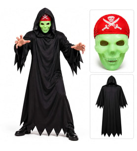 Fosforlu Kafatası Maskeli Siyah Hayalet Kostümü – 140 cm (5343)