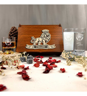 Aslan Figürlü Kişiye Özel Rakı ve Taşlı Viski Kadehi Seti
