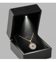 Zirkon Taşlı Nazar Boncuğu Kolye-Gold Renk -Işıklı Kutuda