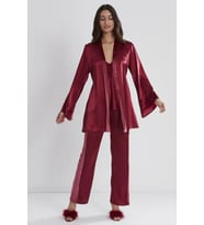 Pierre Cardin Kadife Saten 3'lü Kadın Pijama Takımı 2040 (Bordo)