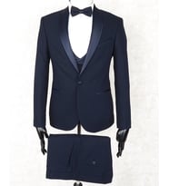 Jan Carlucci Slim Fit Şal Yaka-Çift Yırtmaç Lacivert Drop 6 Damatlık Smokin - Full Set Yelek, Gömlek, Papyon