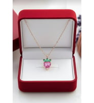 925 Ayar Gümüş Kalplı Taşlı Çilek Kolye (Pembe)
