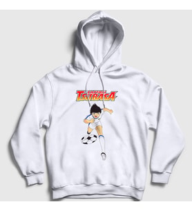 Presmono Unisex Beyaz Dribbler Futbol Anime Kaptan Captain Tsubasa Kapüşonlu Sweatshirt 320451tt