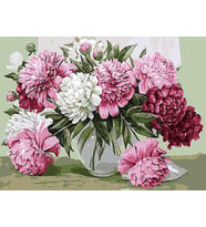 Beyaz Vazodaki Şakayıklar Sayılarla Boyama Seti 50x65 cm (Tuvale Gerili)