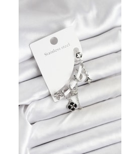 Pirinç Gümüş Renk Kadın Set Küpe 5886