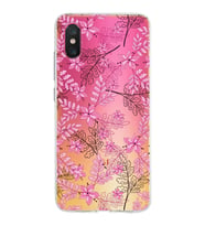 Xiaomi Mi 8 Pro Uyumlu Kapak Floral Pembe Tasarımlı Şeffaf Silikon Kılıf