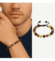 Makrome Örgülü Dorika Detaylı Multicolor Natural Form Doğal Damla Kehribar Erkek Bileklik