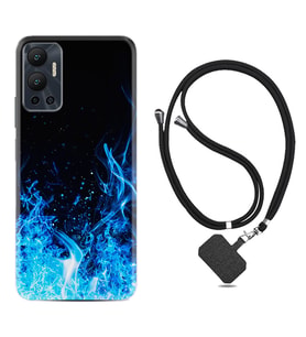 Infınix Hot 12 Kılıf Silikon Boyun Askılı İpli Desenli Silikon Blue Fire 1678
