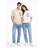 Sevgili Kombini You I Yazılı Çift Tişört Oversize Unisex Partner Kombin Seti (Bej)