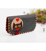 Kedi Aşkı Figürlü Büyük Cüzdan Etnik Bohem Retro Vintage Style - ANTRASİT