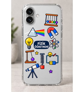 2D Fizik Öğretmeni Desenli iPhone 16 Şeffaf Telefon Kılıfı