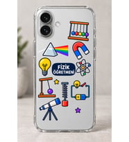 2D Fizik Öğretmeni Desenli iPhone 16 Şeffaf Telefon Kılıfı