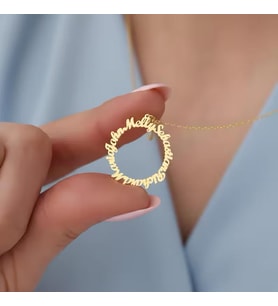 Kişiye Özel Halka Tasarımlı Çoklu İsim Kolye 925K Gümüş (Gold)