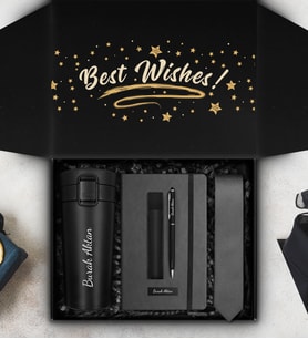Sevdiklerinize Özel 400 ML Çelik Termos & Kişiye Özel Defter & Deri Kılıflı Touch Pen Kalem & Kravat Hediye Seti
