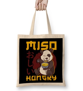 Cute Anime Panda Bear Miso Hungry Pun Kawaii Bez Çanta Uzun Saplı