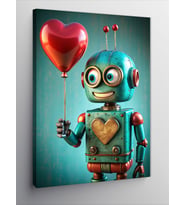 Kanvas Tablo Kalpli Balon Tutan Sevimli Robot