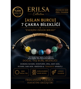 Sertifikalı Aslan Burcu 7 Çakra Doğal Taş Bileklik - Ayarlamalı Unisex Lüks Hem Bileklik Hem Halhal