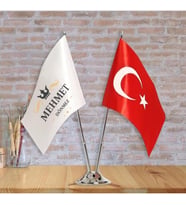 Kişiye Firmaya Özel Logolu Resimli Yazılı 2 Li  Masa Bayrağı