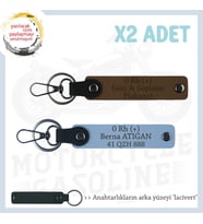 Güvenli Sürüş İçin, İsim Plaka ve 0 Rh (+) Kan Grubu Yazılı Motorcu Anahtarlığı 2li, Kahve-Mavi-Laci (Çok Renkli)