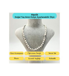SERTİFİKALI Havlit Doğal Taş 6mm Makrome Kolye 45cm- 55cm Ayarlanabilir Ölçü