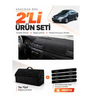 SKODA OCTAVİA (2000-2008) Uyumlu Torpido Örtüsü + Tay Tüyü Bagaj Çantası + Sticker Seti - Siyah