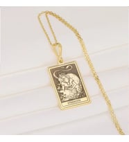 Kişiye Özel 925 Ayar Gümüş Strength Tarot Kart Kolye (Gold)
