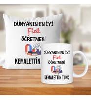 Dünyanın En İyi Fizik Öğretmeni Baskılı Kişiye Özel Kupa Bardak Ve Saten Yastık