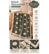 %100 Pamuk Müslin 6 Katlı Bebek & Çocuk Battaniyesi, 100x130cm Desenli Müsl