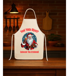 Yeni Yıll Mutfak Önlüğü Noel Baba Diyetler Gelecek Yıla Ertelendi Yılbaşı Hediye (Krem)