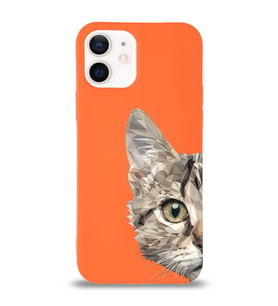 Apple iPhone 12 Mini Uyumlu Lansman Kılıf Catface Tasarımlı İçi Kadife Kapak-Turuncu (Şeffaf)