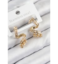 Pirinç Zirkon Taşlı Kıvrımlı Model Gold Renk Kadın Küpe (Altın)