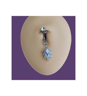 Deliksiz Yaprak Sallantılı Sıkıştırma Klipsli Göbek Piercingi Belly Piercing (Gri)