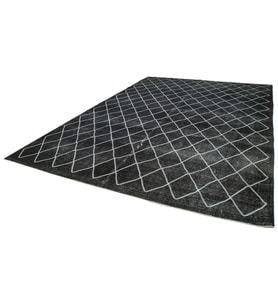 Siyah Halı Geometrik Desenli El Dokuma Vintage Stil Salon Halısı Şık Tasarım Koridor