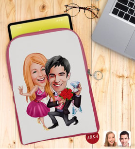 BK Gift Kişiye Özel Sevgililer Karikatürlü Taşınabilir Koruyucu Tablet Kılıfı & Organizer Çanta - Pembe-9