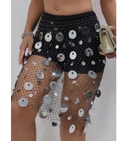 Pilelistore Kadın Parlak Pul Mini Etek Gece Kombin Festival Stil,Şakira Zincirli Pul İşlemeli Etek Ş